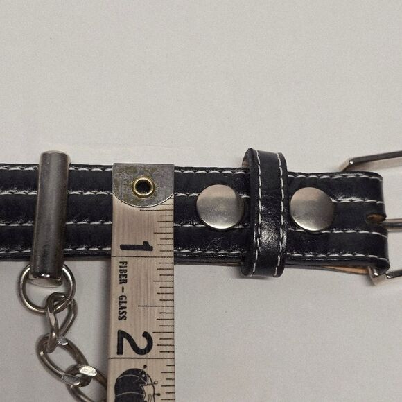 Leatherock Black Genuine Leather Belt With Keychain White Contrast Stitching 38 main image 6